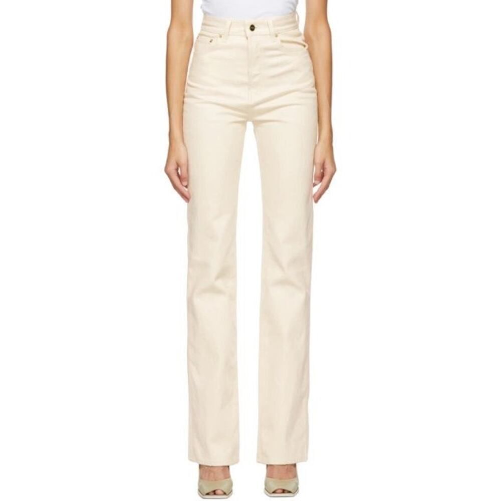 JACQUEMUS Le De Nimes High Rise Straight Flare Jeans in Ecru L'ANNEE 97 Denim